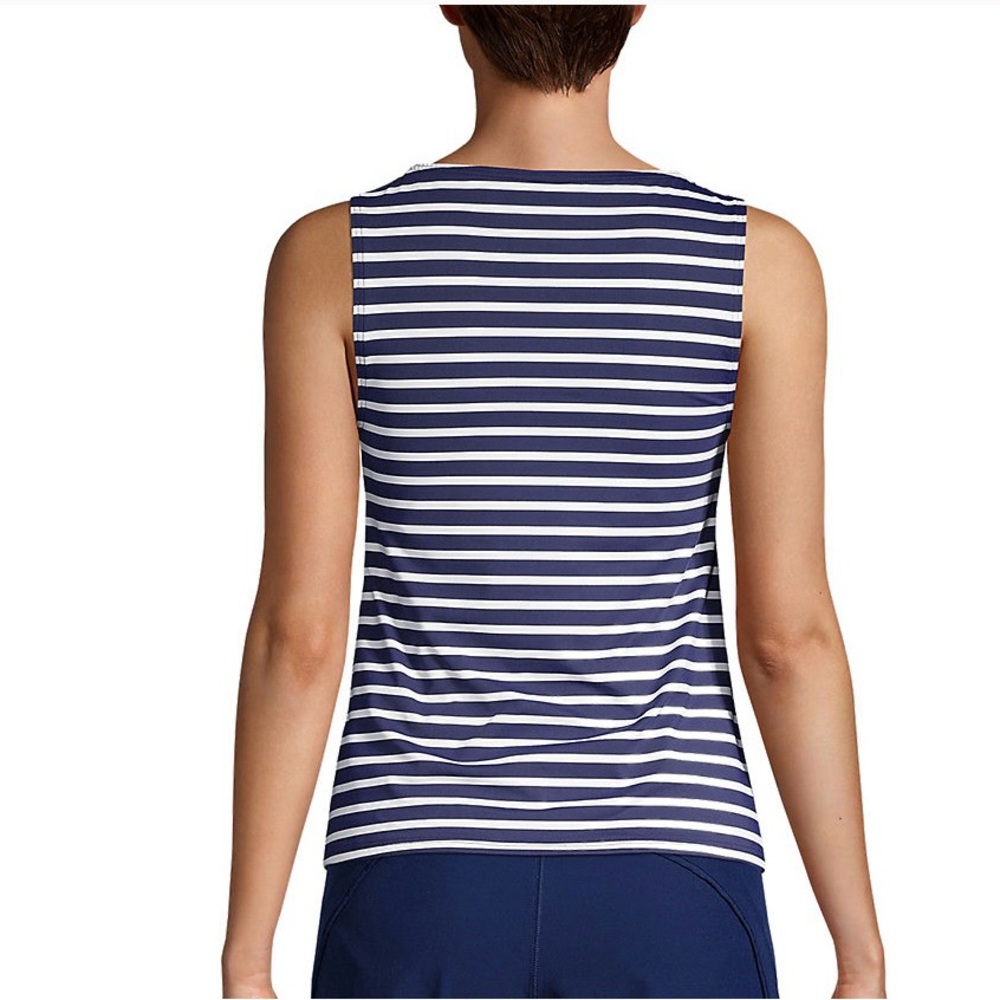 LAND'S END Navy/WHT Stripe High Neck Modest/Full Coverage Tankini Swim Top 16DD - Picture 2 of 15